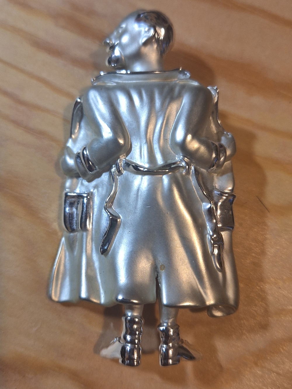 Silver Figurine Brooch - Polished Metallic Coat Accent